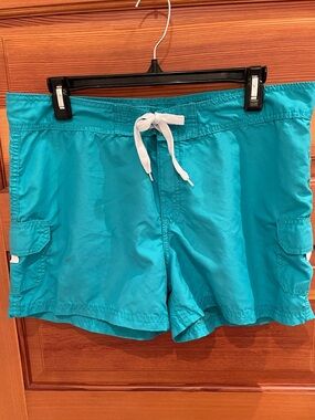Turquoise Swim Shorts with White Drawstring - women’s 12 - EUC
